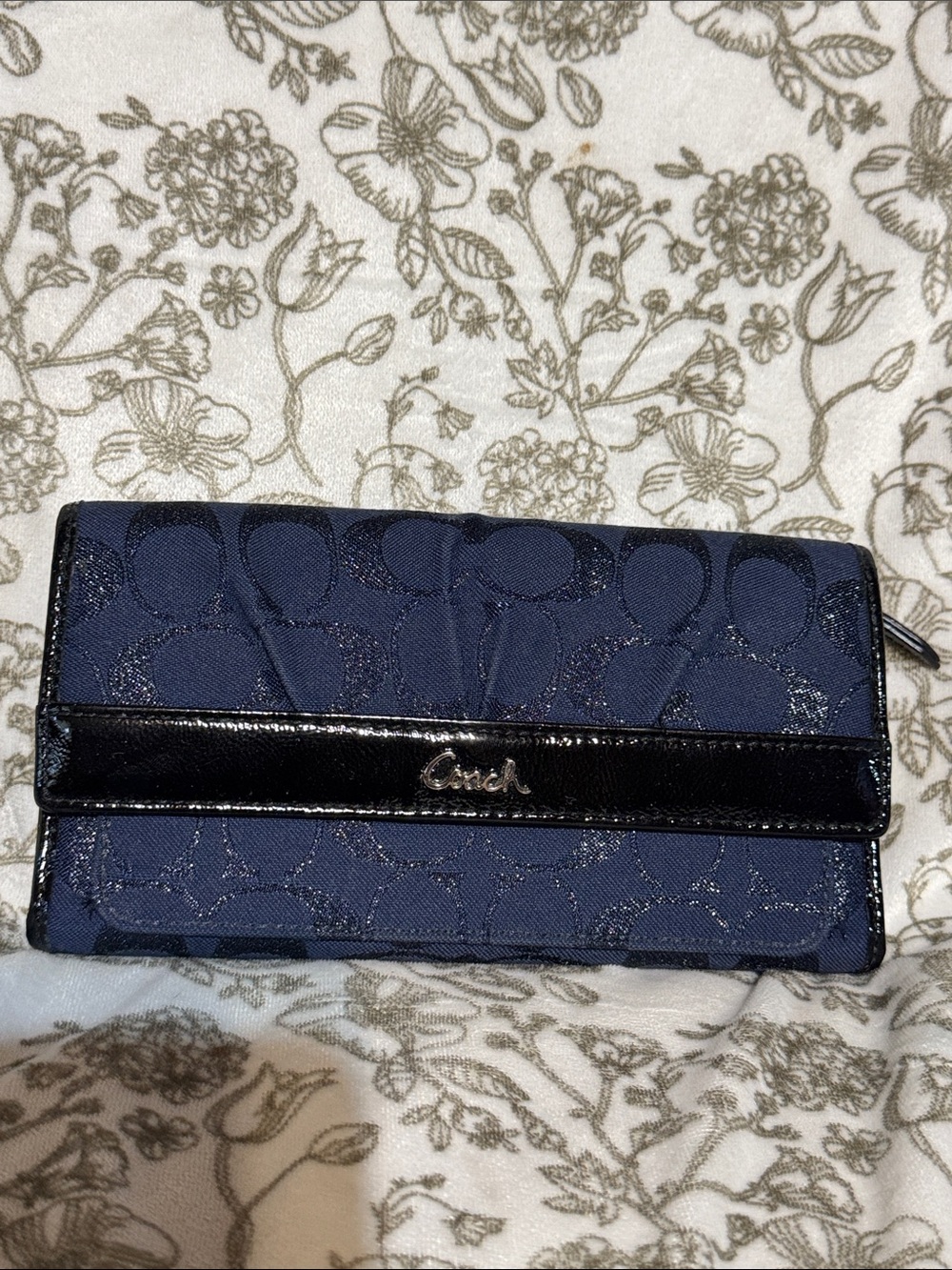 Coach Navy Wallet with Black Patent Trim